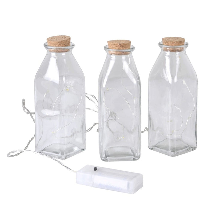 3 Bottles LED Glass Battery Operated Static Warm White
