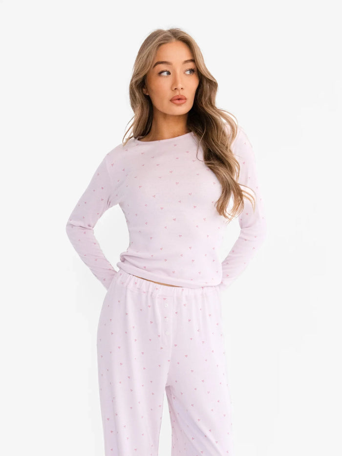 Avery Pointelle Trousers - Heart Print