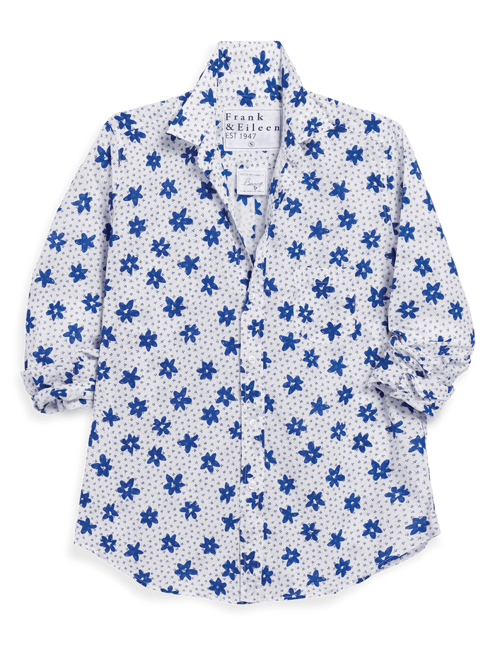 White shirt with blue floral pattern on a transparent background
