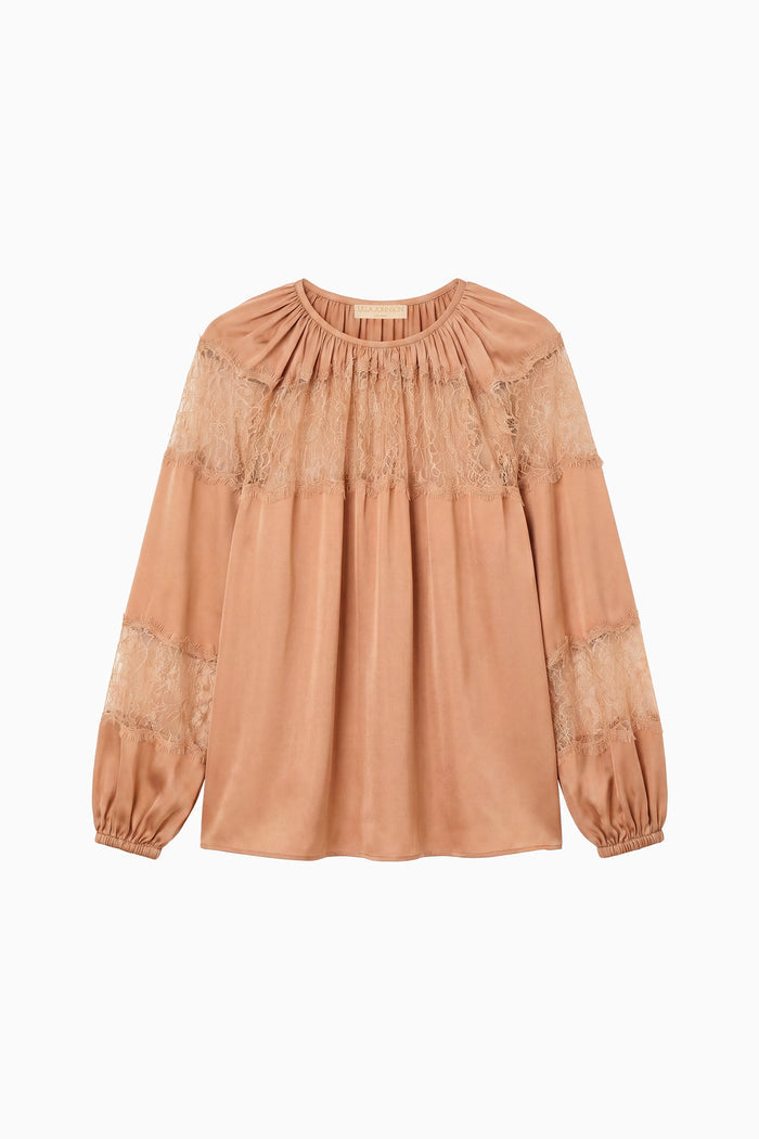 Bess Long Sleeve Silk Blouse - Macaroon