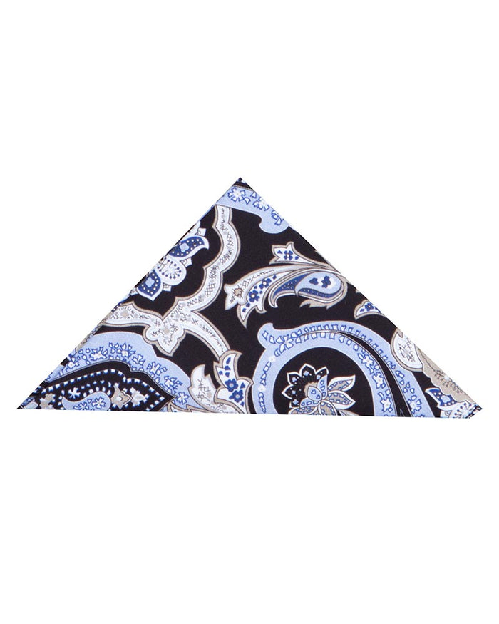 Black & Blue Paisley Print Men's Shirt with Matching Handkerchief-Makrom