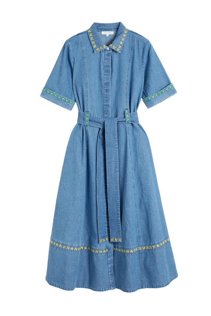 Blue Cotton Chambray Buttercup Shirt Dress
