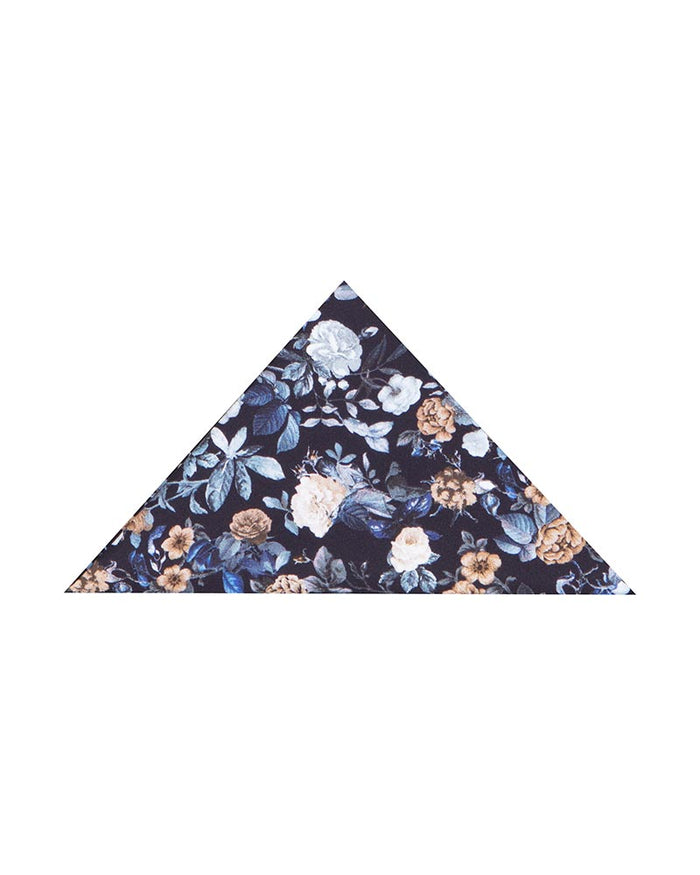 Blue Rose Print Men's Shirt with Matching Handkerchief-Makrom