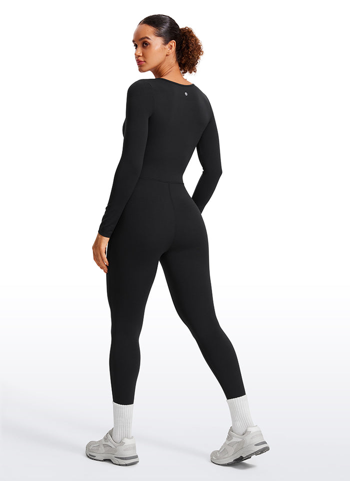 CRZ YOGA Women's Casual Yoga Scoop Neck Long Sleeve Jumpsuits 25" Black