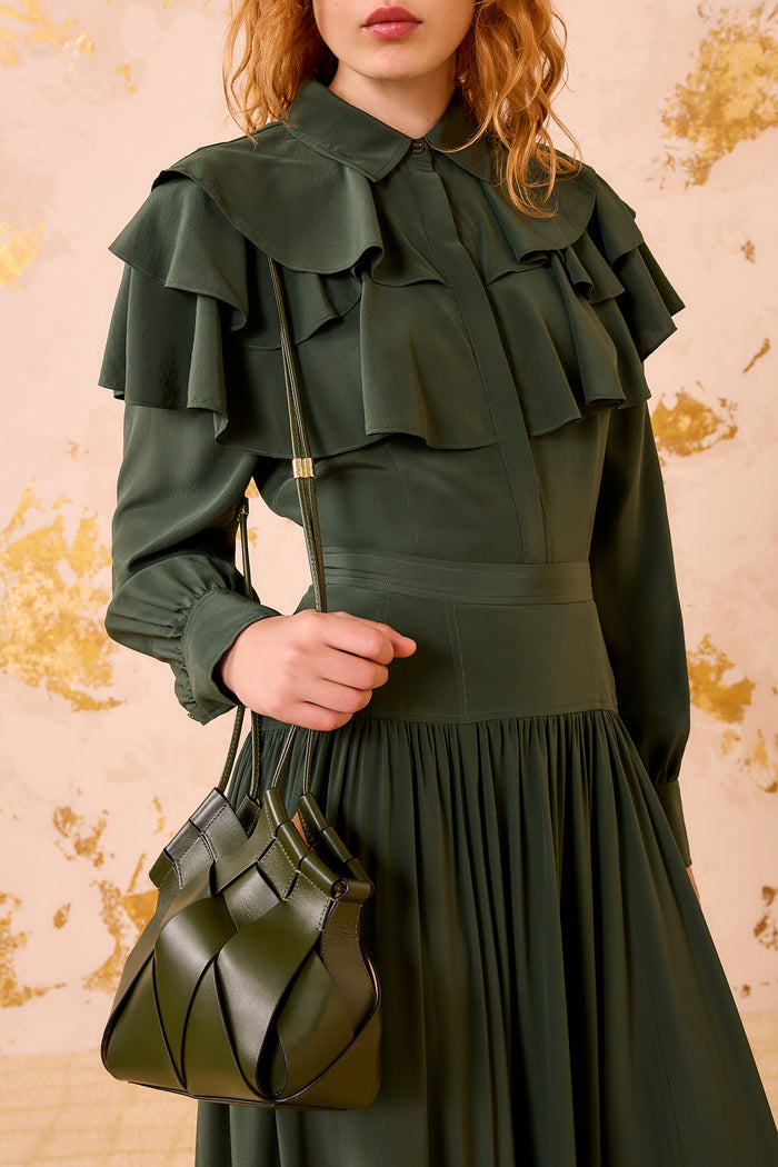 Militaire Green Woven Leather Charlotte Crossbody Bag - On Model Styled Look | Ulla Johnson