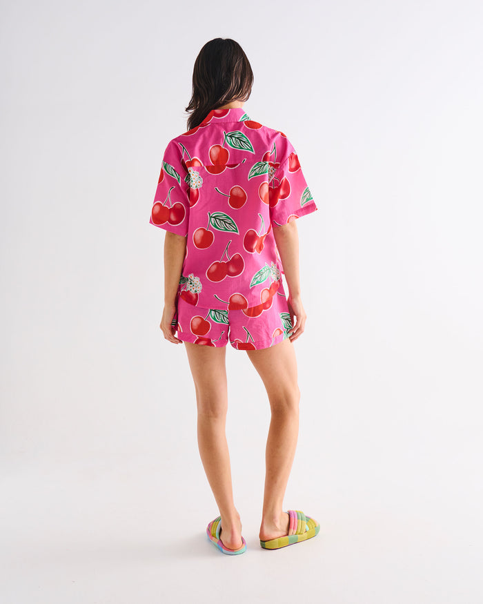 Cherry Blossom Adult Organic Cotton Short Sleeve Shirt & Short Pyjama Set