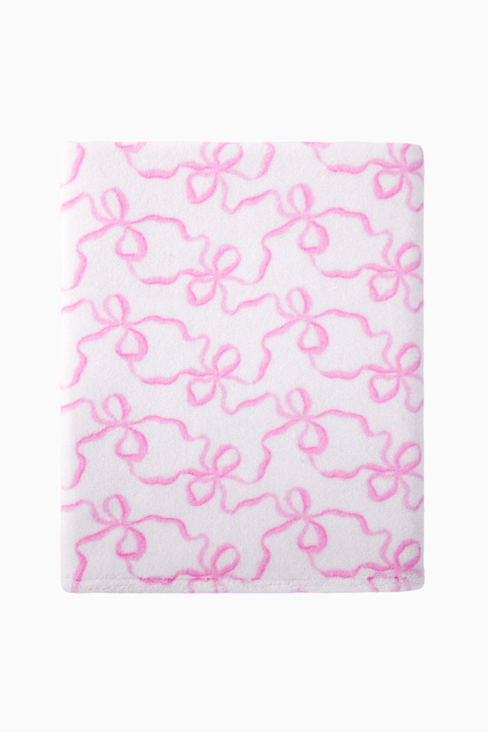 Cotton Bath Towel in Bow Print- PINK BONNET