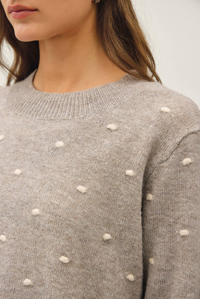 COZY DOTTED KNIT CREWNECK SWEATER