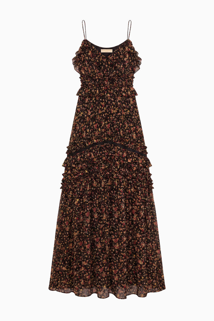 Dorothea Sleeveless Silk Gown - Noir Mille Fleur