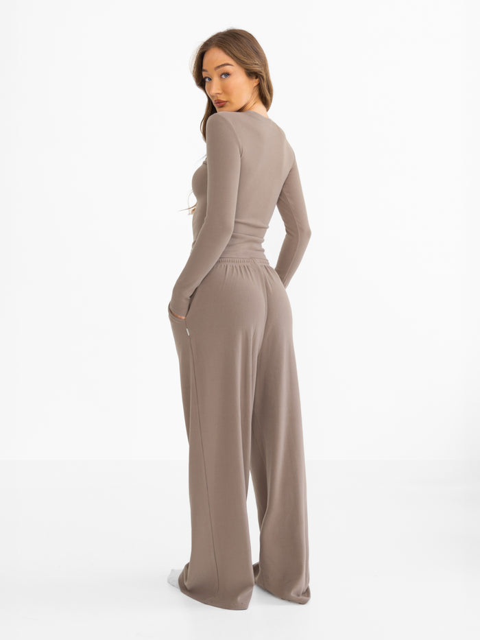Ebony Wide Leg Trousers - Neutral Taupe