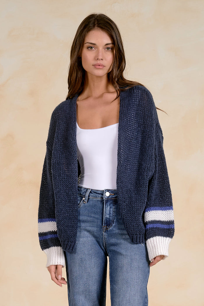 ELAN Navy Stripe Cardigan