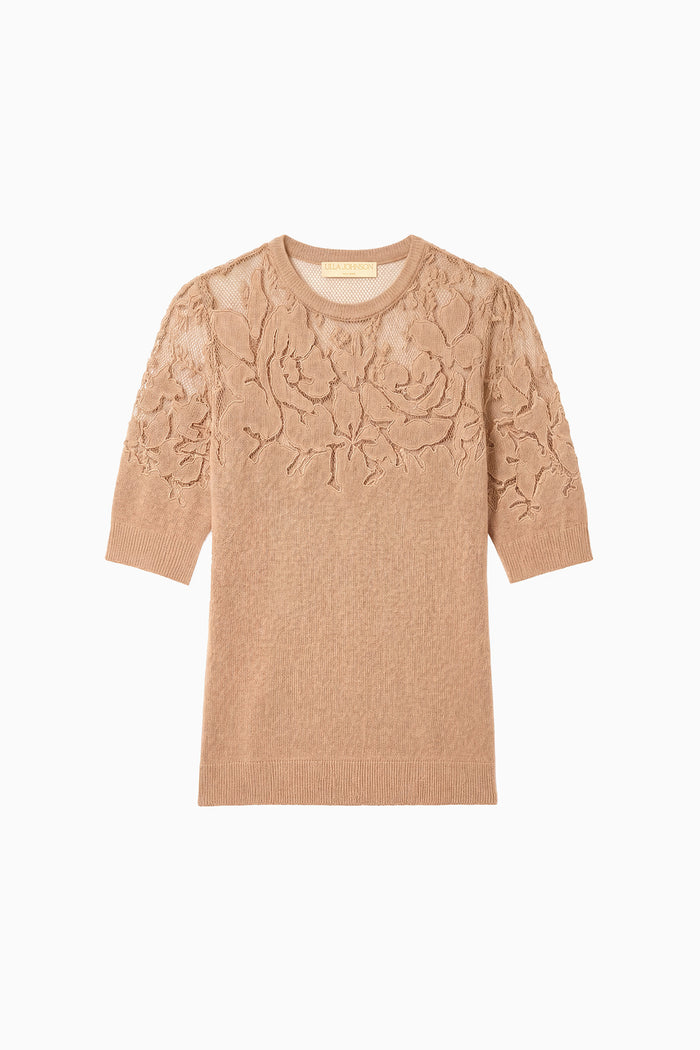 Ella Short Sleeve Lace Top - Almond