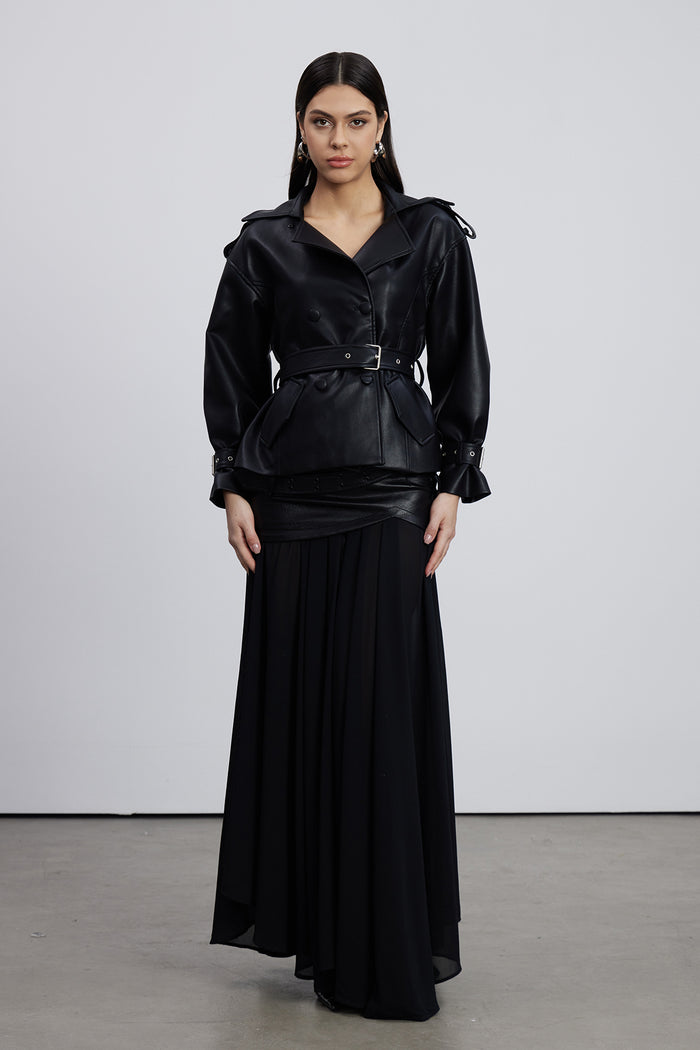 Emili Cropped Trench Leather Jacket