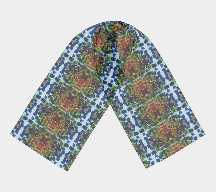 "Fall Garden" Long Scarf (Blue, Green, Red))