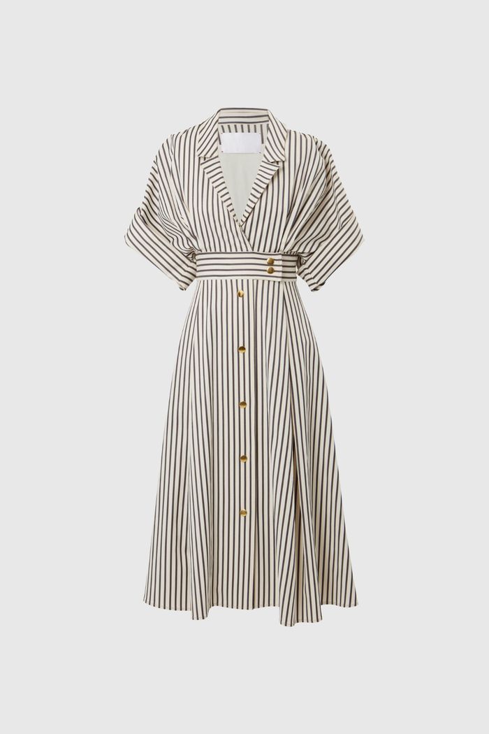 Fausto V Neck Stripe Midi Shirt Dress
