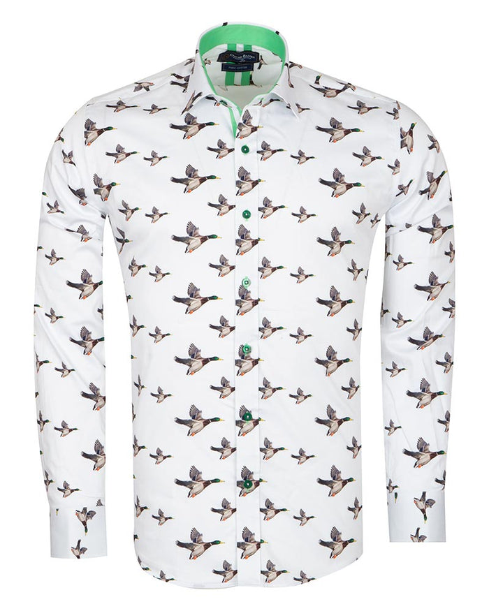 Flying Mallard Print Shirt with Matching Handkerchief-Makrom