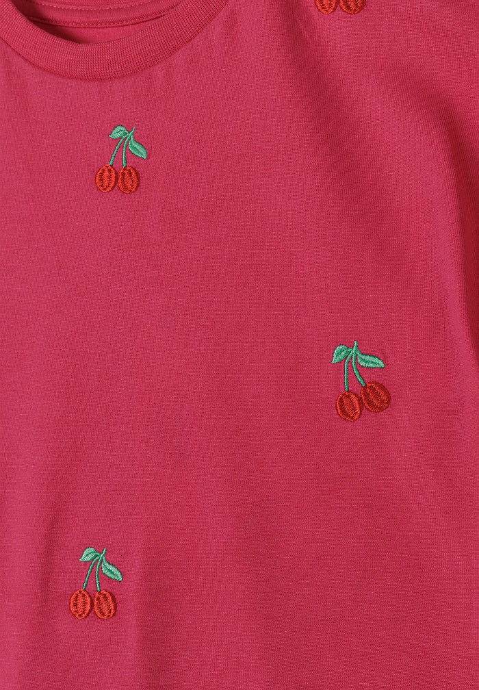 Embroidered Cherry T-Shirt, Pink - 3