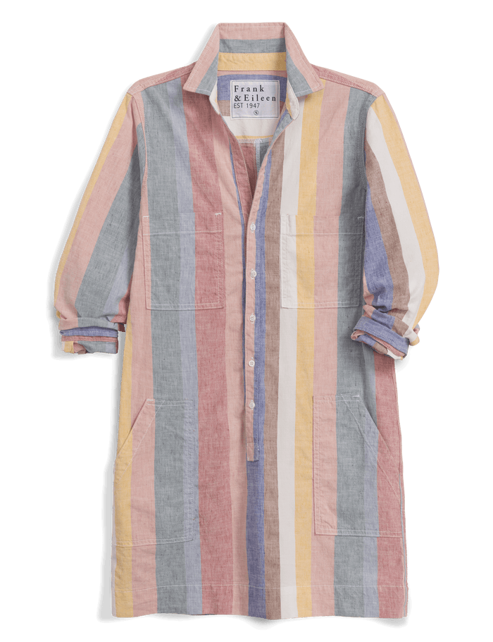 Colorful striped shirt with brand label on a black background