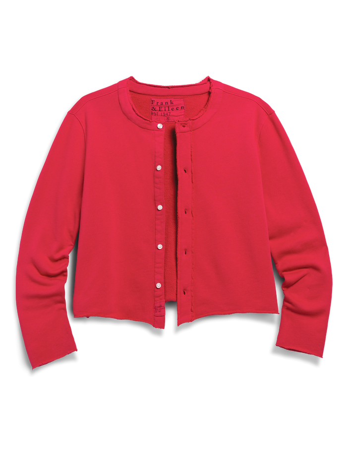 Red cardigan on a white background