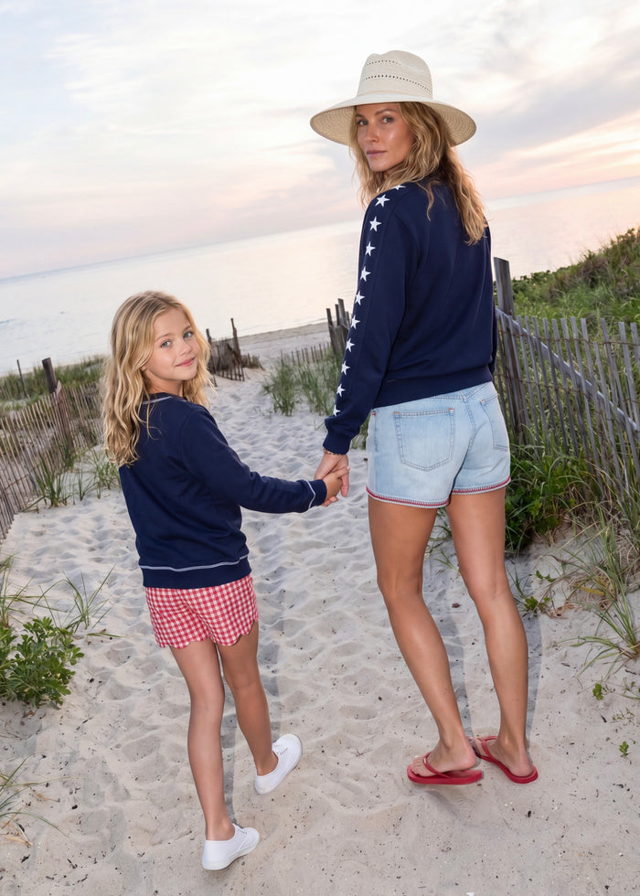 Kids Charley Sweatshirt in French Terry (Navy with American Flag)