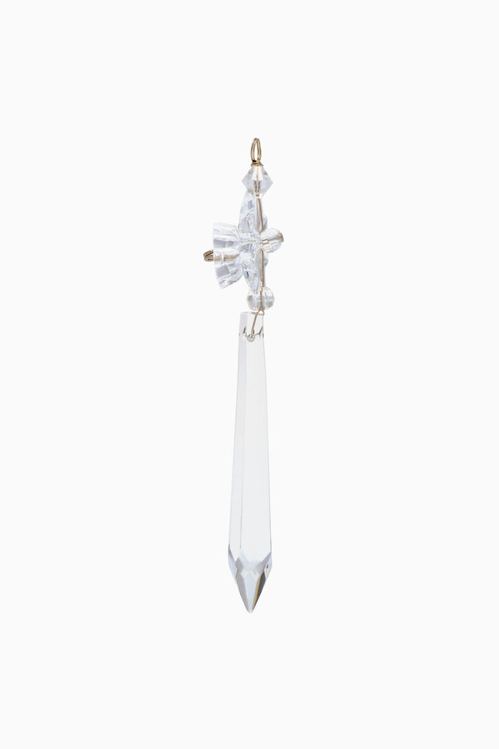 Clear Lobmeyr Crystal Holiday Ornament with Floral Cap - Side Profile | Ulla Johnson