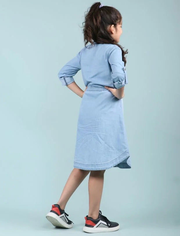 girls denim Full shirt dress-Tweeny Mini