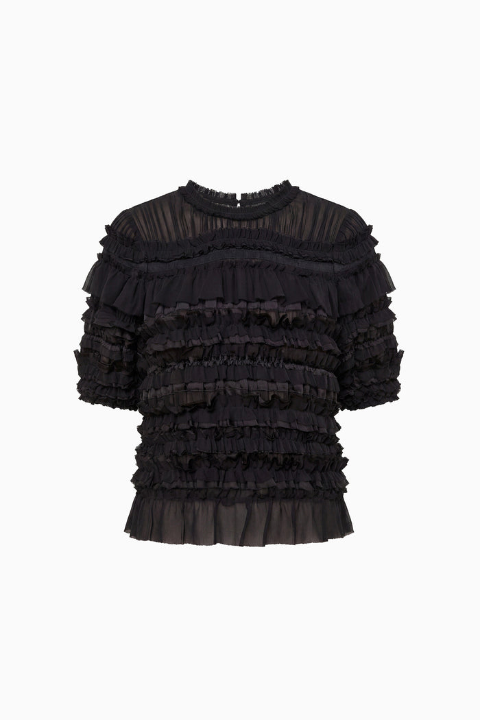 Mabel Short Sleeve Silk Top - Noir
