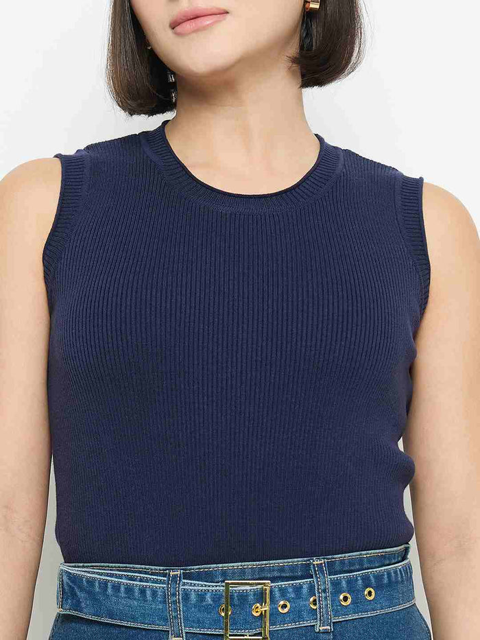 Madame Sleeveless Belted Denim Dress