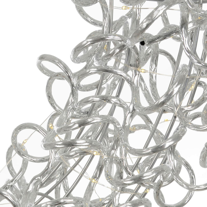 Close up of LED lights on a modern silver Christmas wreath