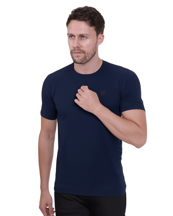 Navy Round Neck Plain T Shirt-Makrom