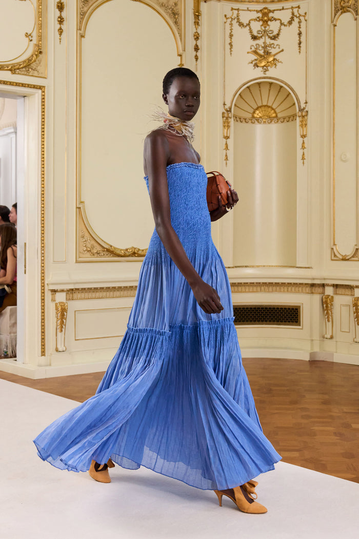 SS26 Runway Look 8 - Blue Nora Dress on Model Walking | Ulla Johnson