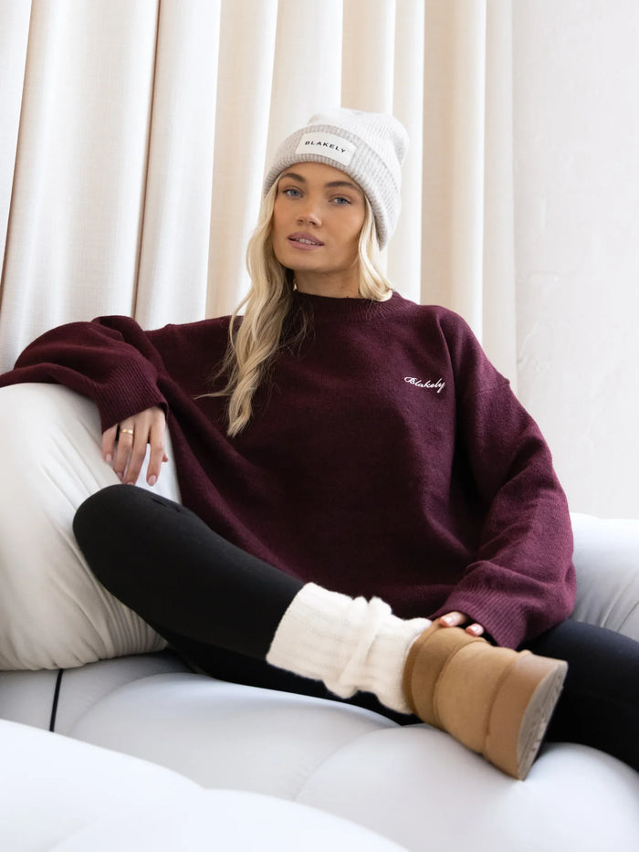 Oversized Knitted Jumper - Dark Cherry