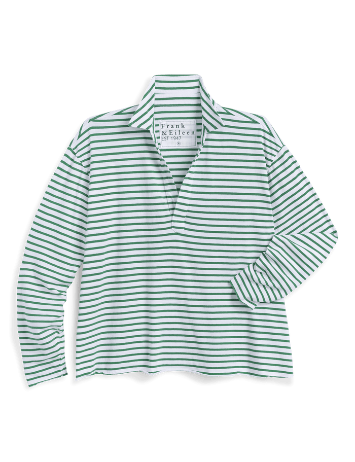 Green and white striped shirt on a black background