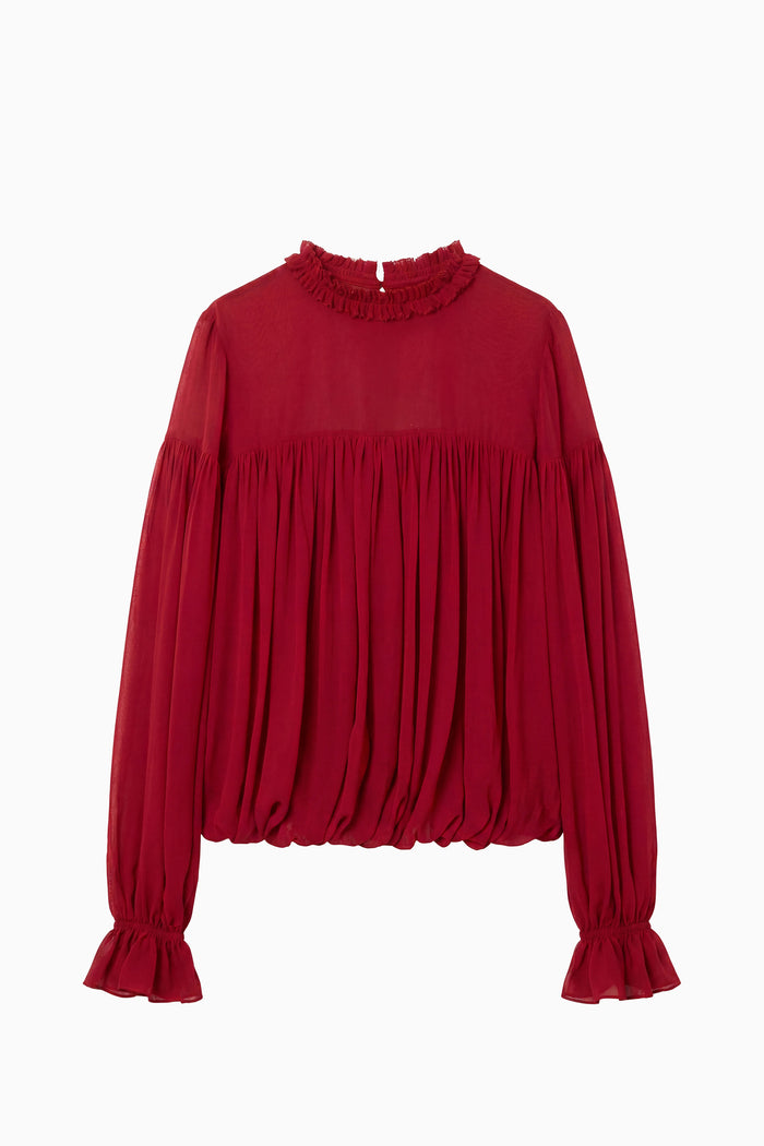 Pearl Long Sleeve Silk Blouse - Cerise