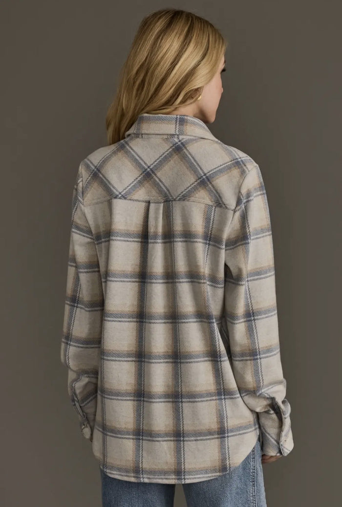 Plaid Button Up Cream/Blue/Tan