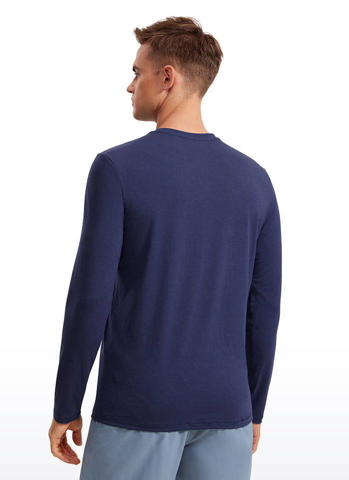 CRZ YOGA Men's Casual Classic Fit Quick Dry Crew Neck Long Sleeves Night Sea Blue