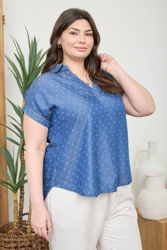 SHORT SLEEVE CHAMBRAY TOP