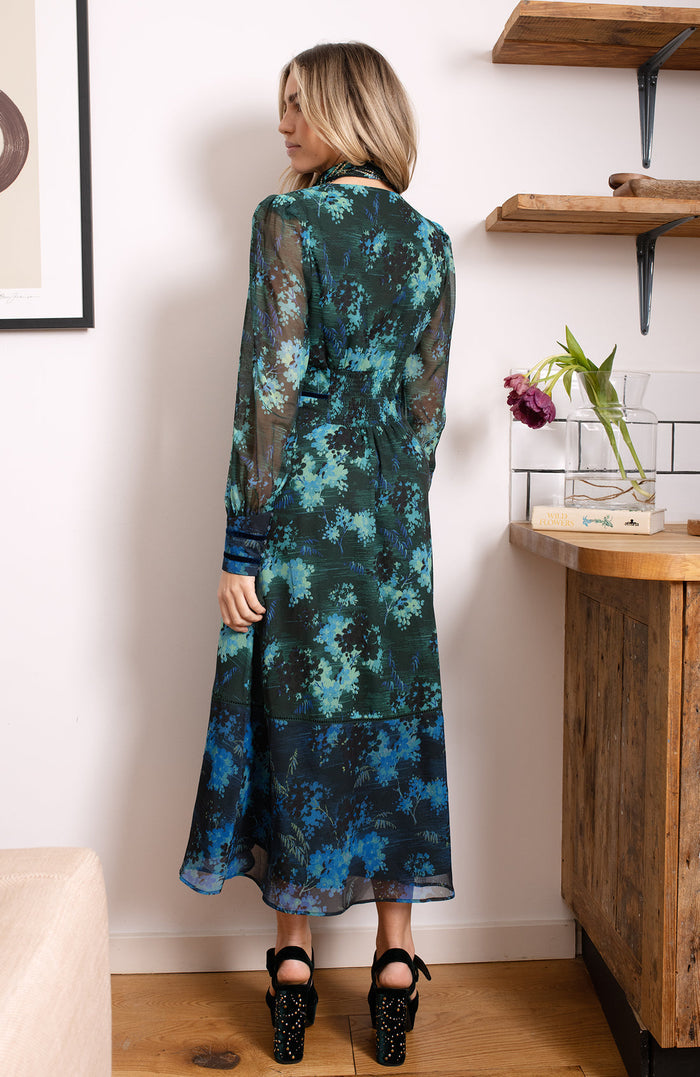 The Babette Contrast Print Button Front Midi Dress
