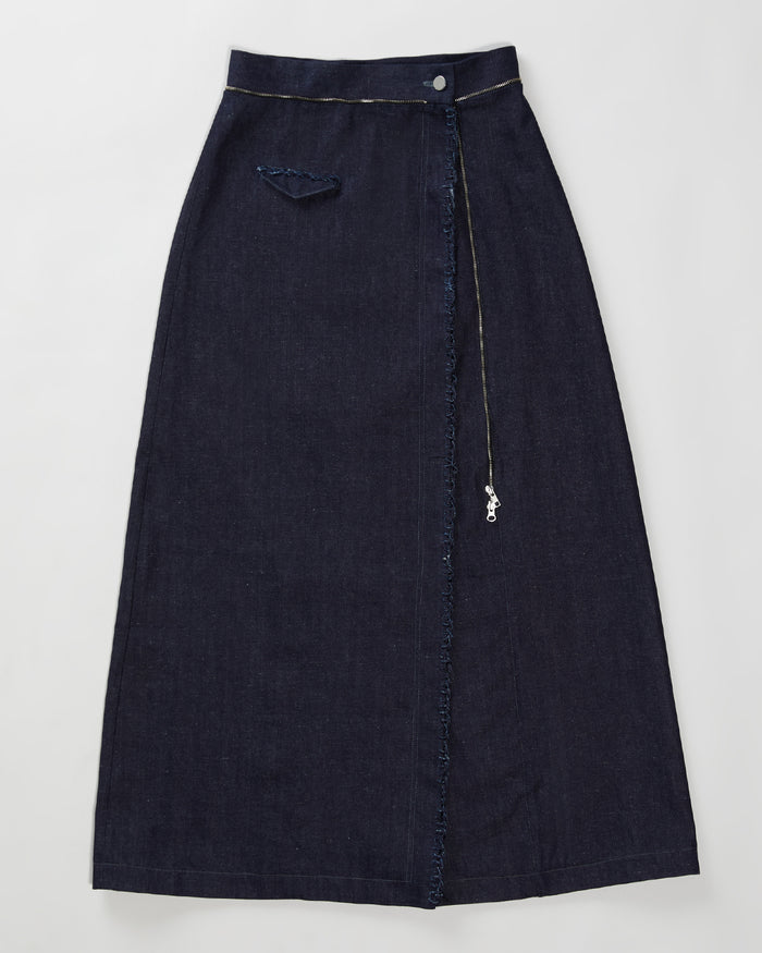 Sustainable Workwear Modular Denim Ankle Length Skirt with Buttons and Zipper - Bastet Noir