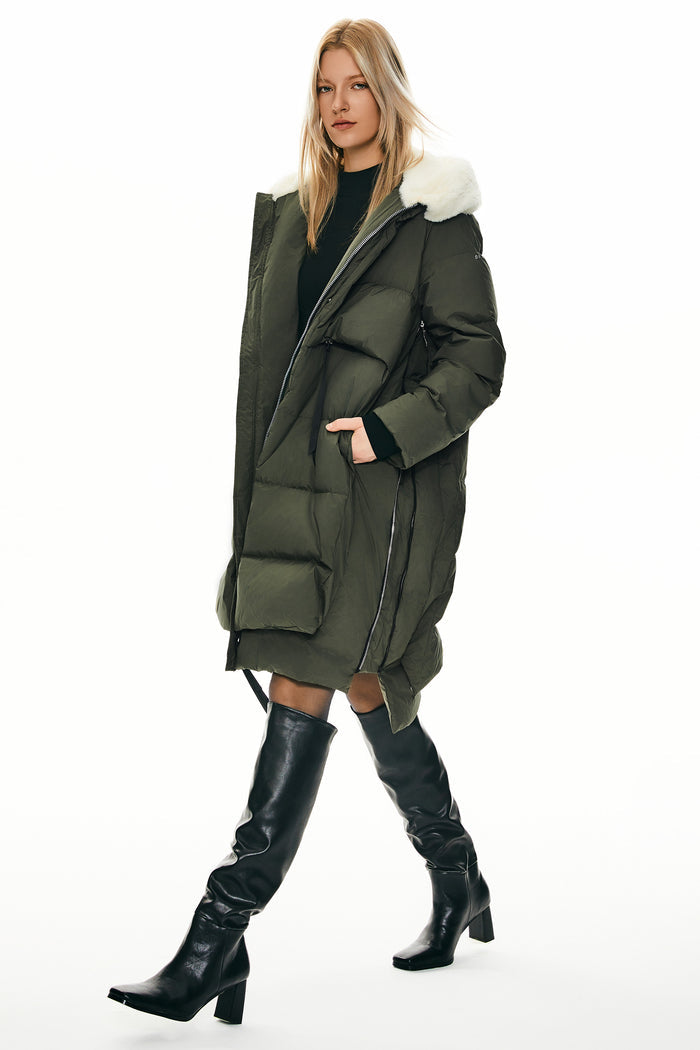 Orolay-Long Winter Puffer Jacket-Long Winter Puffer Jacket - Orolay, #color_Chive