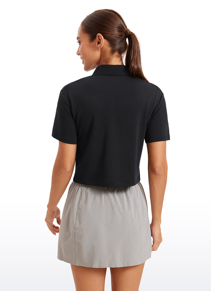 CRZ YOGA Women's 3 Button Collared Quick Dry Cropped Tennis Polo Black