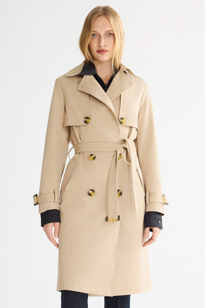 Trench-women 3/4 Belted Double-Breasted Trench from Orolay - #color_Frosted Almond