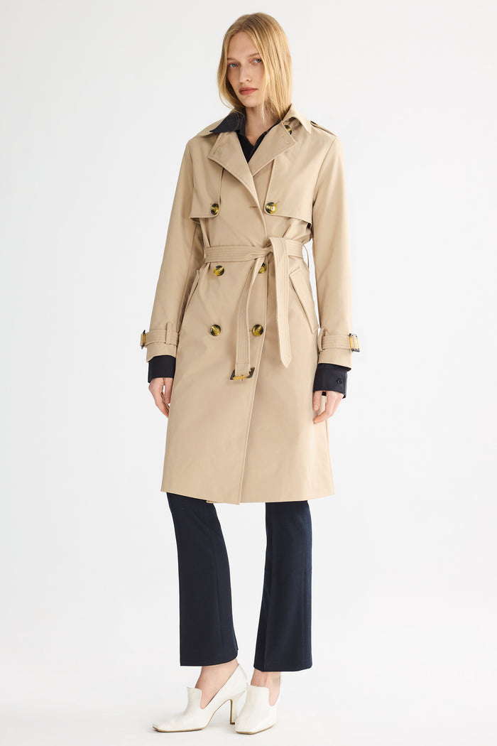 Trench-women 3/4 Belted Double-Breasted Trench from Orolay - #color_Frosted Almond