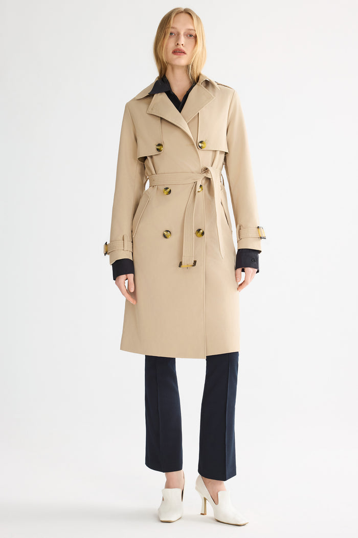 Trench-women 3/4 Belted Double-Breasted Trench from Orolay - #color_Frosted Almond