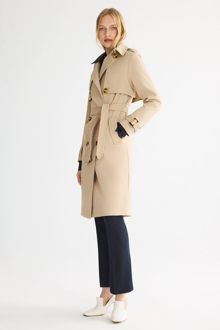 Trench-women 3/4 Belted Double-Breasted Trench from Orolay - #color_Frosted Almond