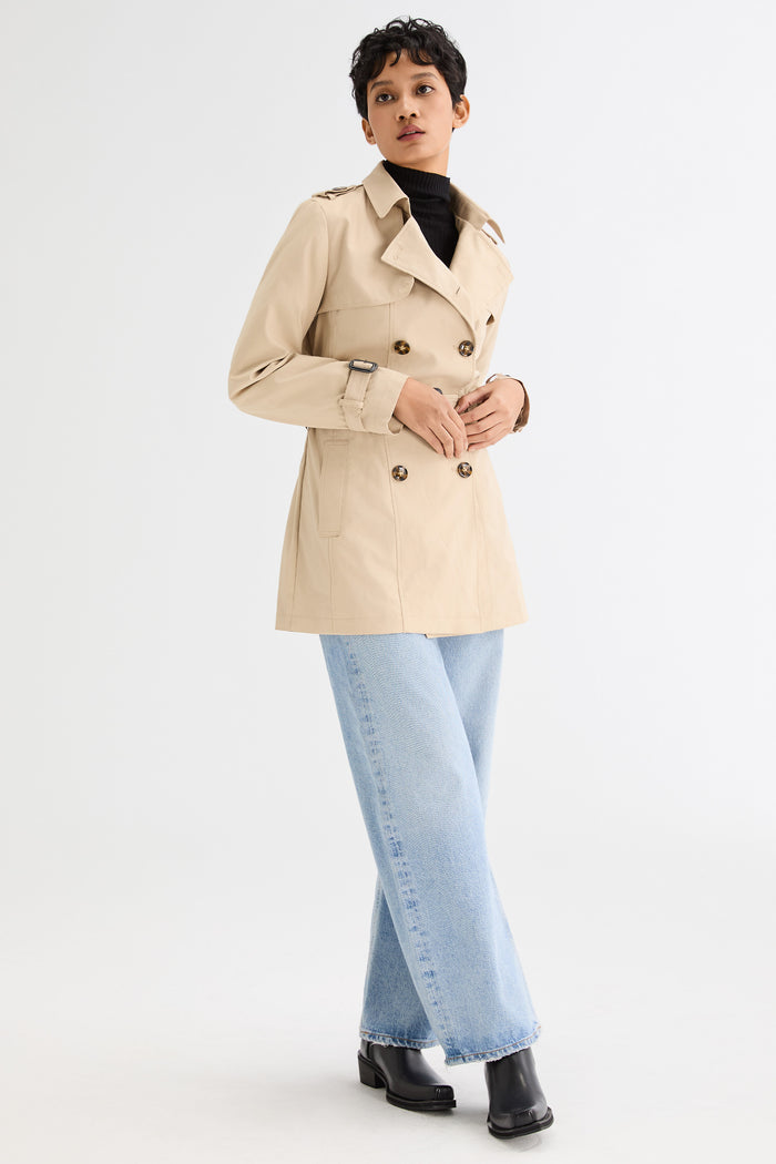 Orolay-3/4 Double-Breasted Short Trench-#color_Frosted Almond