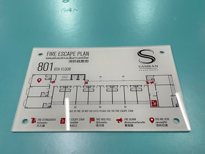 Fire escape plan sign building evacuation route UV printed durable