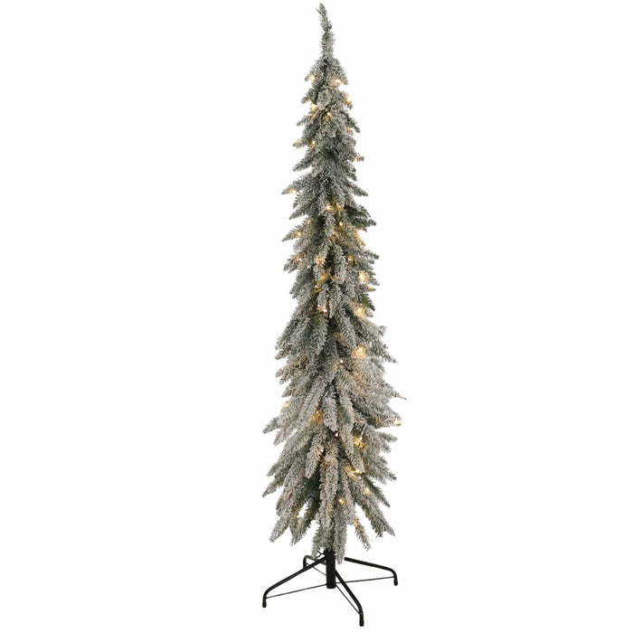 Pre-lit artificial Christmas tree with lights on a white background