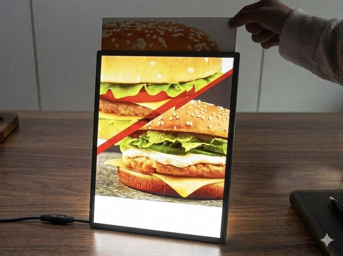 Slim aluminum frame light box A4 with DC adapter cable for 220V plug-in operation