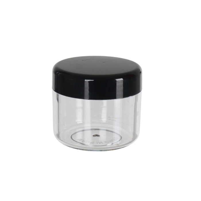 close up 20g container for creams and skincare products with black lid